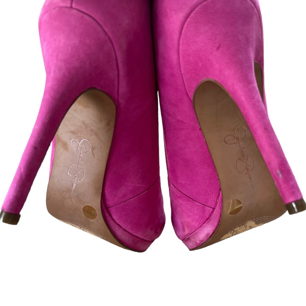 Jessica Simpson JP Sandous Heels Womens Size 8.5 B Pink Suede Leather Pumps - Picture 10 of 11